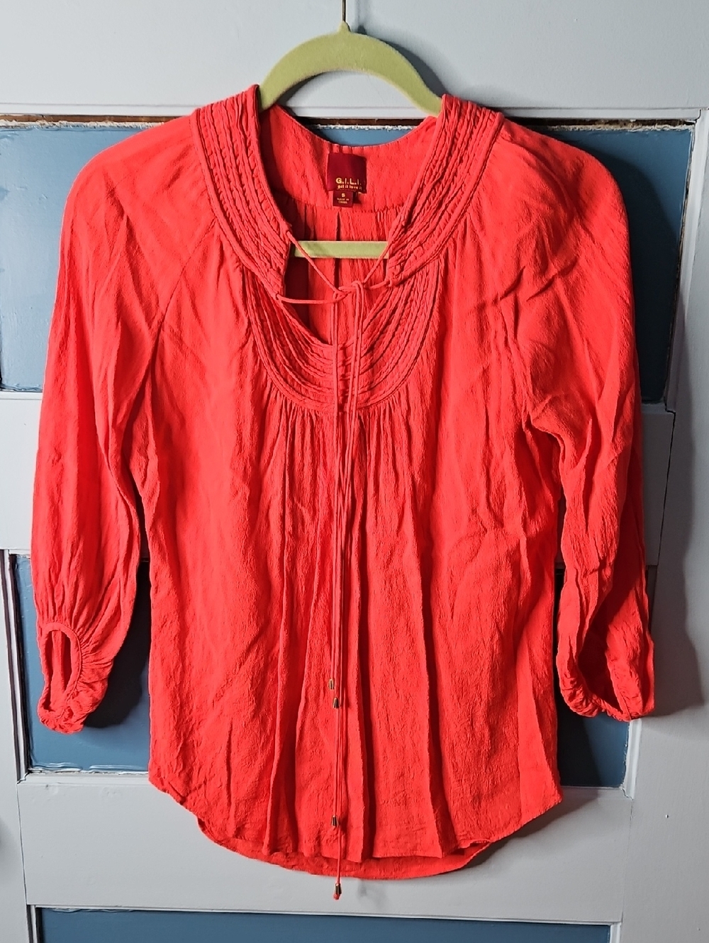 G.I.L.I. Lived In Red Tie-Front Peasant Blouse 6